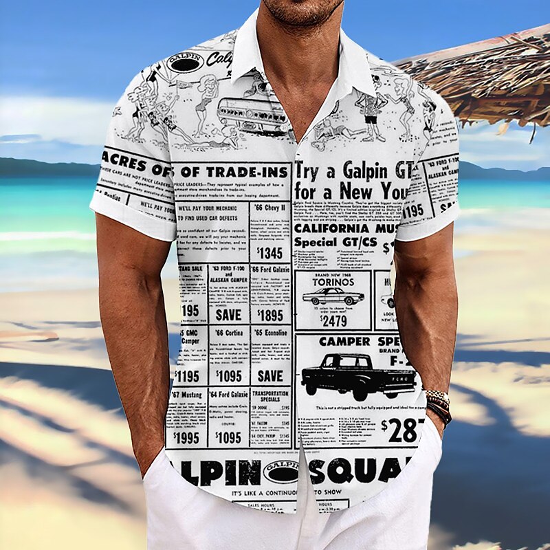 Men's Linen Shirt Letter Graphic Prints Turndown Outdoor Street Short Sleeves Print Linen Casual Soft Shirt 