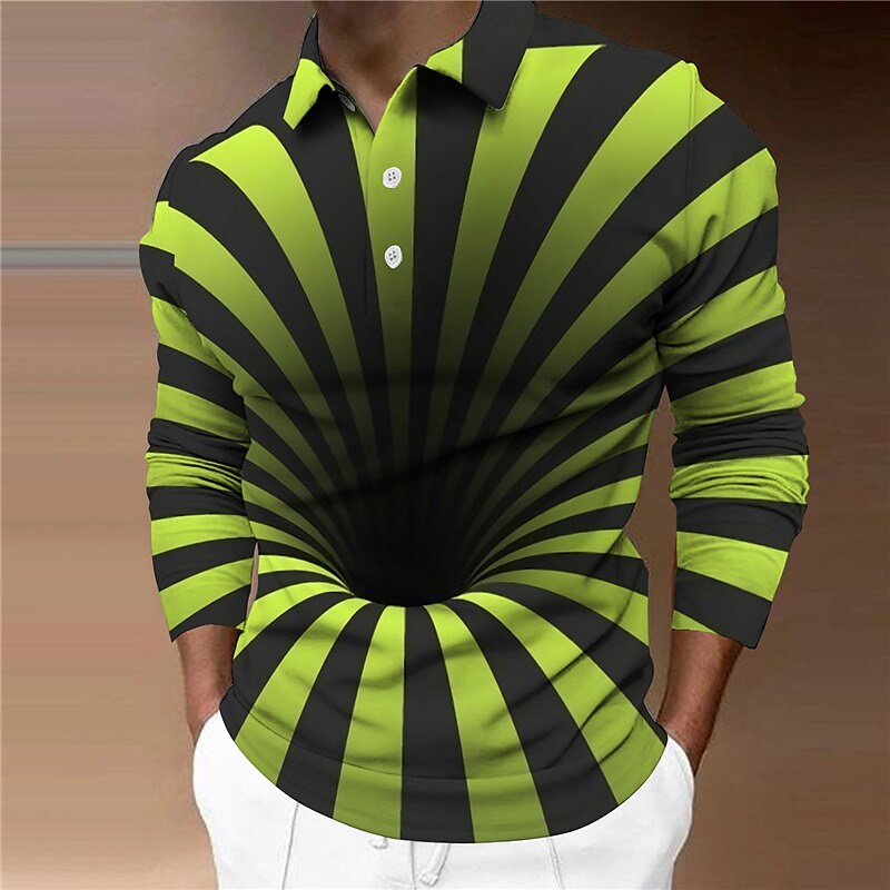 Men's Collar Polo Shirt Golf Shirt Turndown 3D Print Casual Long Sleev