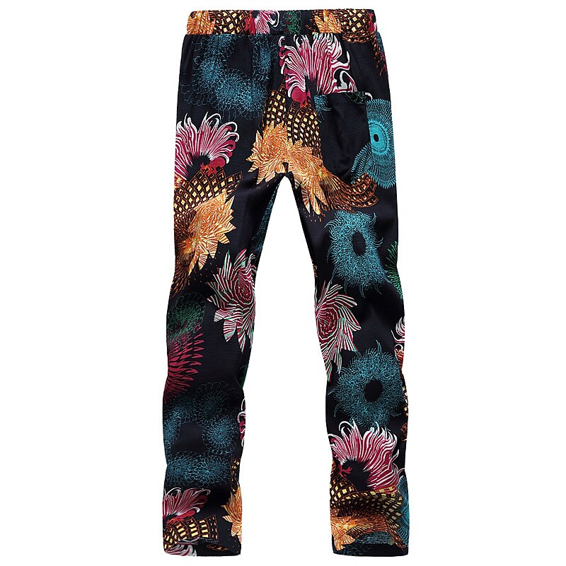 Men's Trousers Baggy Beach Pants Drawstring Elastic Waist Straight Leg Graphic Prints Floral Print Yoga Boho Classic Pants