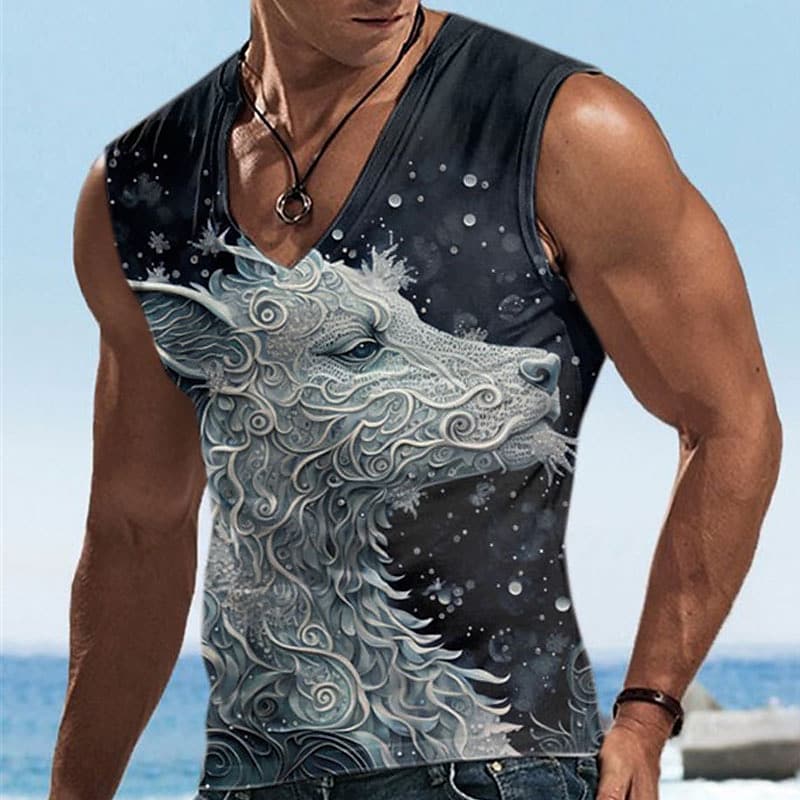 Men's Vest Muscle Sports Sleeveless Print Graphic V Neck T-Shirt