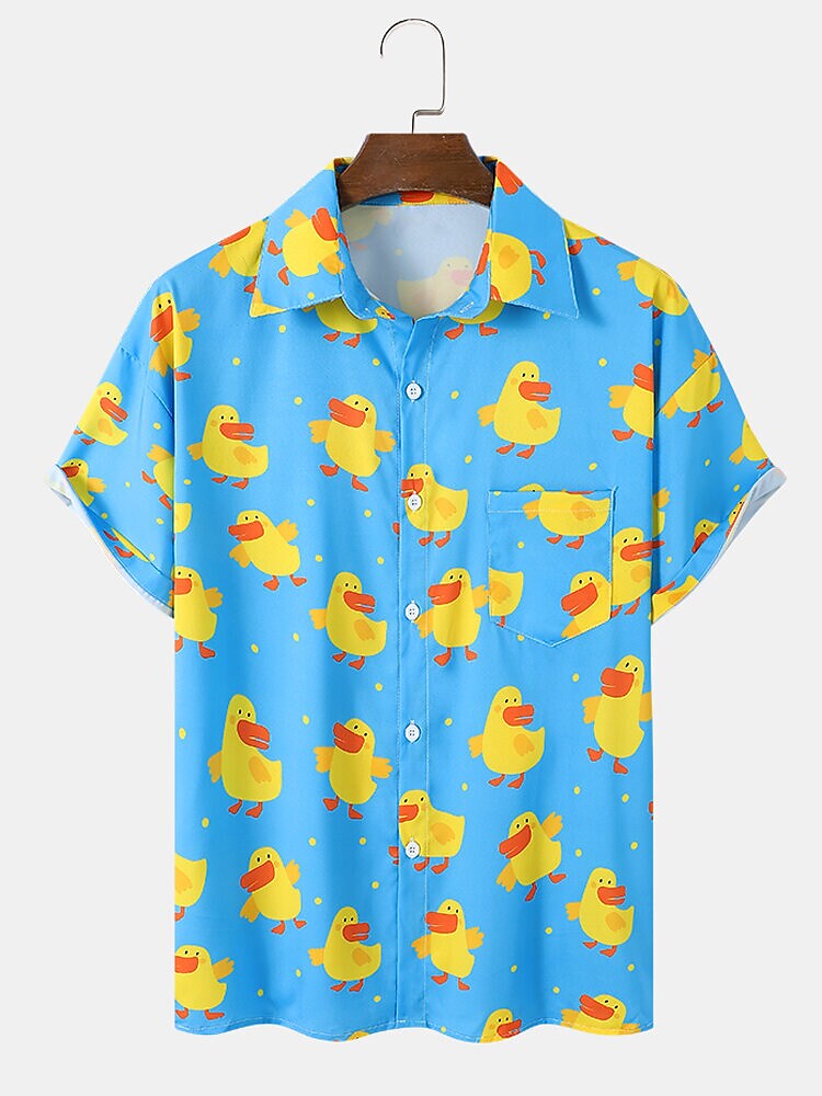 Men's Shirt Animal Graphic Prints Duck Turndown Yellow Blue Blue+Blue