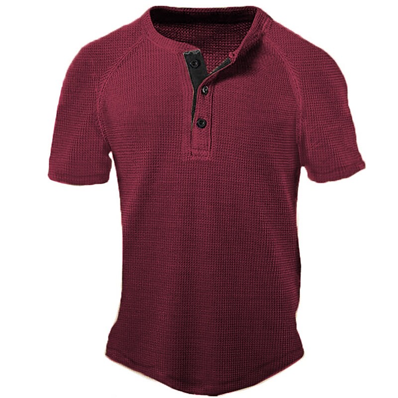 Men's Waffle Henley Shirt Tee Plain Henley Street Casual Short Sleeve Button-Down Classic Top