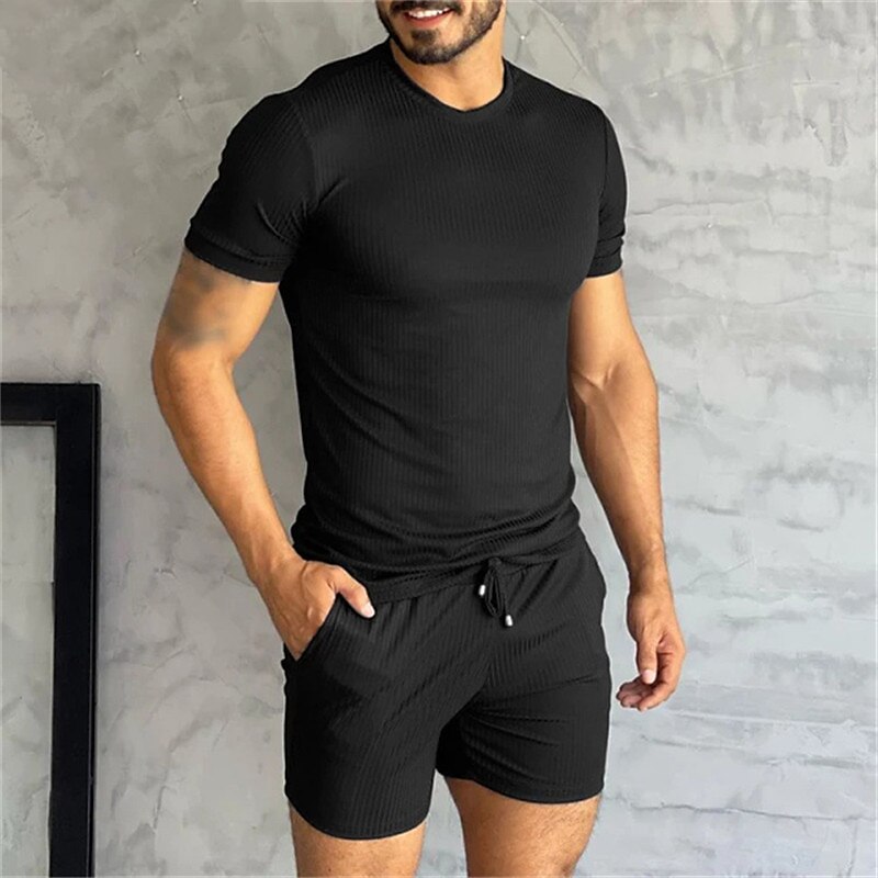 Men's Casual Sport Vacation Fashion Breathable Comfortable Light Plain T-shirt Shorts Suits