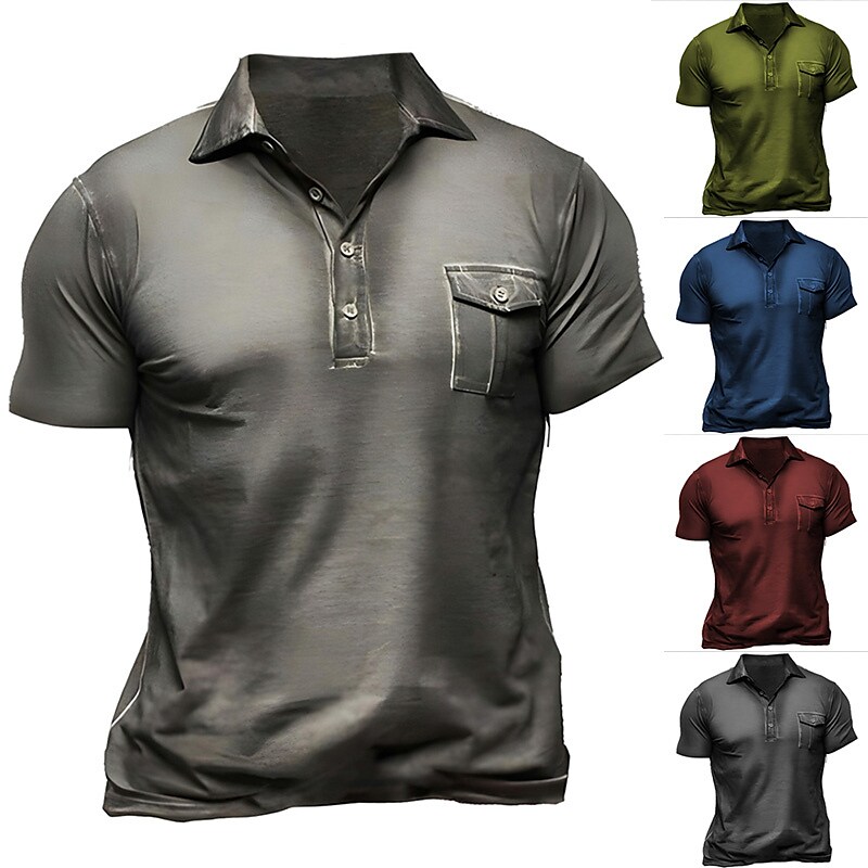 Men's Business Outdoor Casual Comfortable Button Pocket Breathable Lapel Solid Color Short Sleeve Shirt