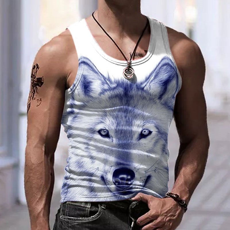 Men's Vest Top Sleeveless T Shirt for Men Graphic Animal Wolf Crew Neck Print Daily Sleeveless Top
