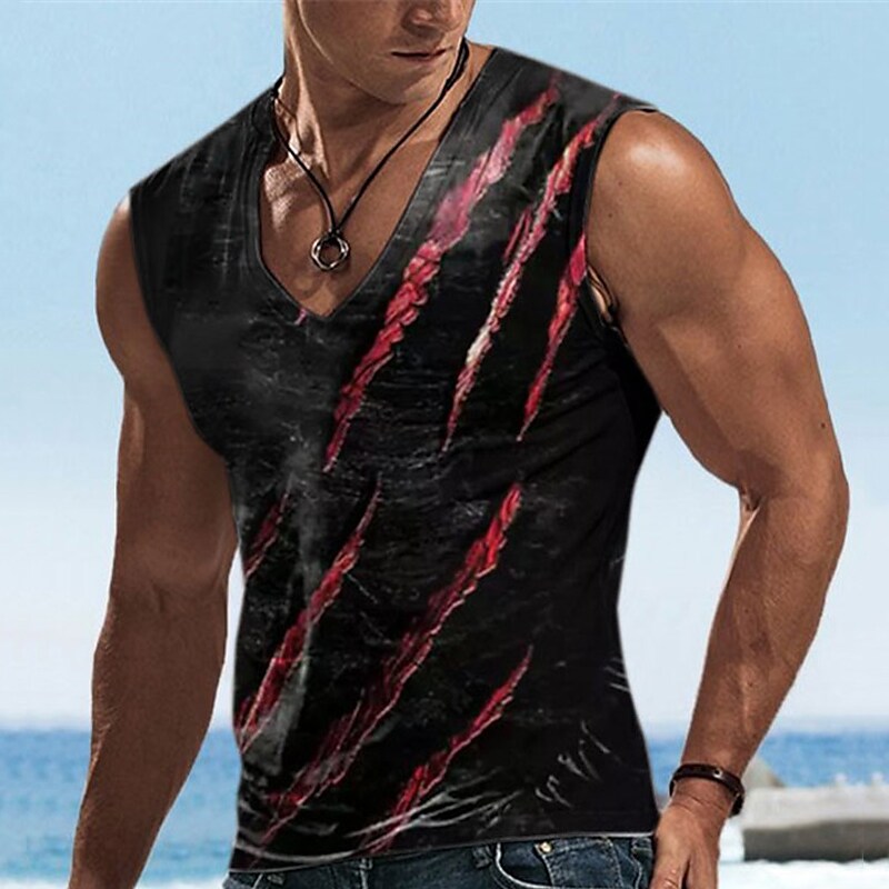 Men's Vest Top Sleeveless Graphic Footprint / Paw V Neck Sports Running Sleeveless 3D Print Casual Muscle Top