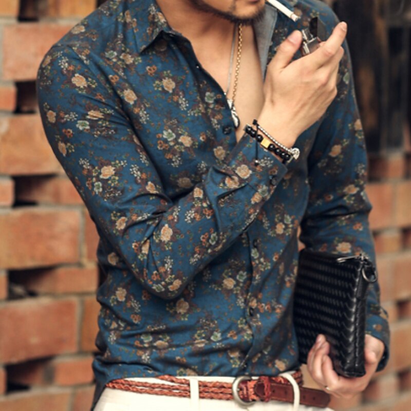 Men's Hawaiian Shirt Button Up Shirt Long Sleeve Floral Turndown Casual Holiday Button-Down Streetwear Casual Shirt 