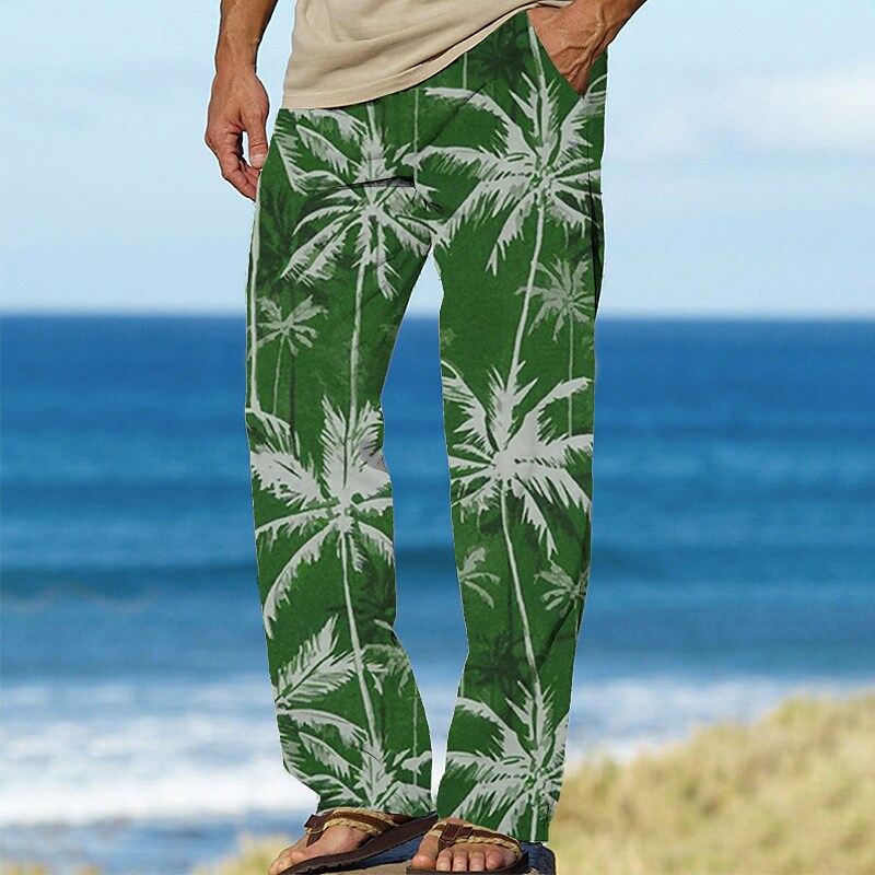 Men's Beach Pants Drawstring Elastic Waist Print Graphic Prints Comfor