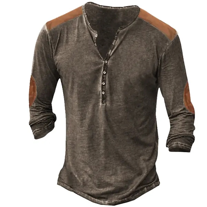 Men's Outdoor Street Vacation Casual Breathable Comfortable Soft Plain Long Sleeves Henley Shirt