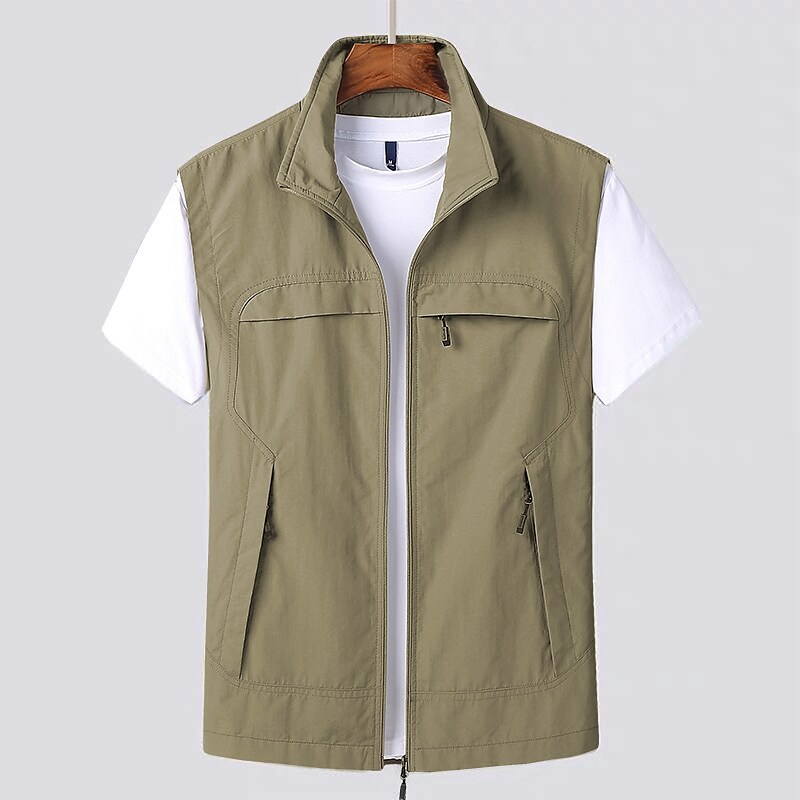 Men's Outdoor Casual Street Pockets Lightweight Breathable Comfortable Plain Stand Collar Vest