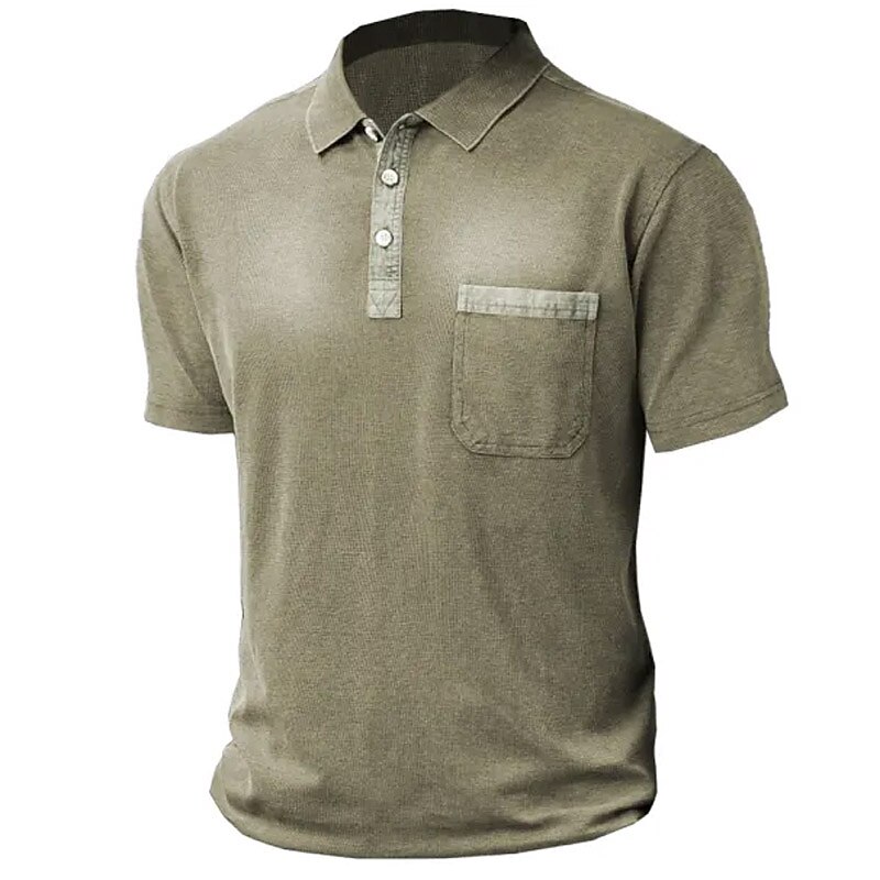Men's Outdoor Casual Street Breathable Light Comfortable Pocket Plain Stand Collar Short Sleeve Polo Shirt