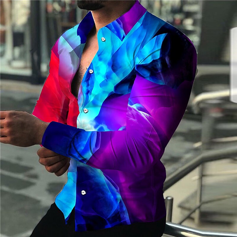 Men's Shirt Graphic Shirt Gradient Turndown Green Blue Purple Wine 3D