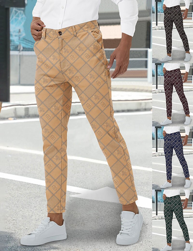 Men's Trousers Chinos Chino Pants Pocket Plaid Comfort Breathable Business Daily Fashion Casual Black Wine