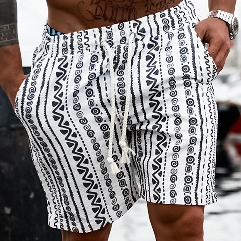 Men's Summer Beach Shorts Drawstring Elastic Waist Print Graphic Geometric Pattern Breathable Soft Casual Daily Streetwear