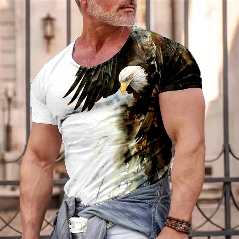 Men's T shirt Graphic Animal Eagle Crew Neck 3D Print Casual Short Sleeve Print Vintage Top