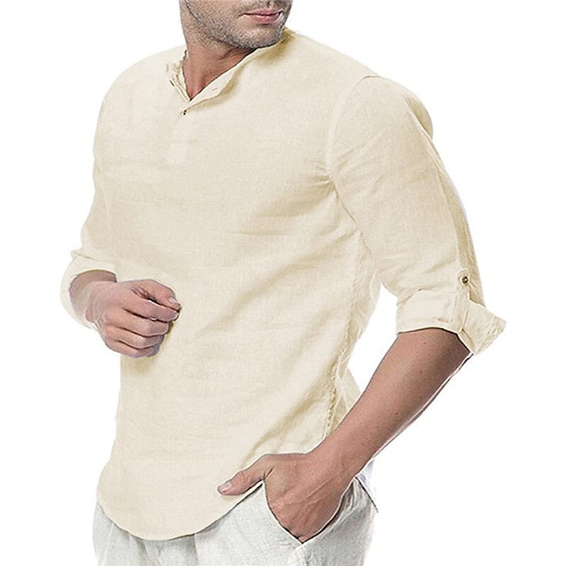 Men's Outdoor Street Fashion Vacation Comfortable Breathable Soft Plain Long Sleeve Shirt