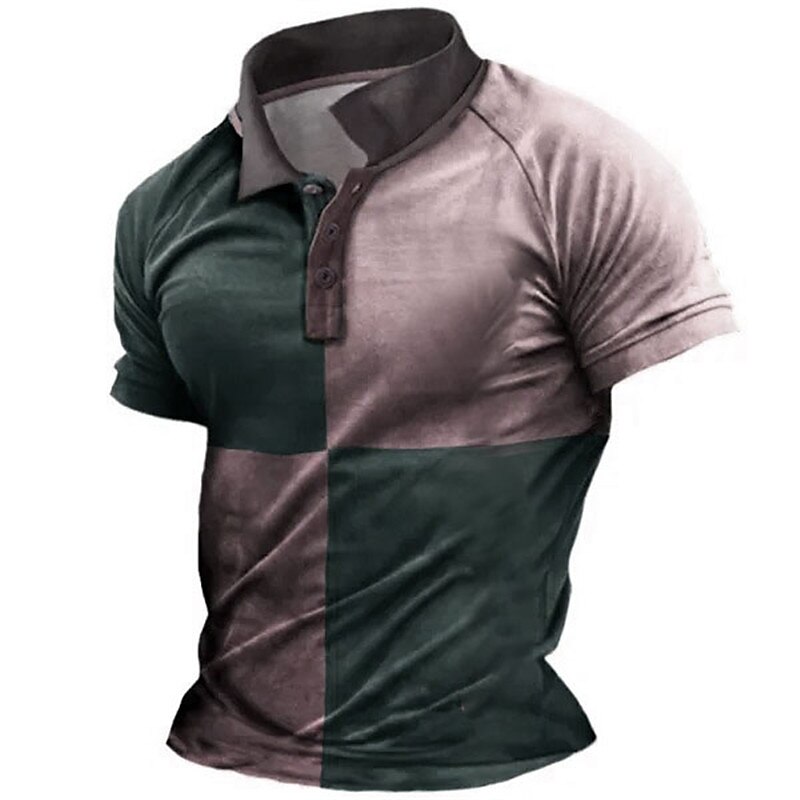 Men's Button Up Polos Lapel Polo Polo Shirt Golf Shirt Plaid / Check Graphic Prints Geometry Turndown Outdoor Street Short Sleeves Print Top