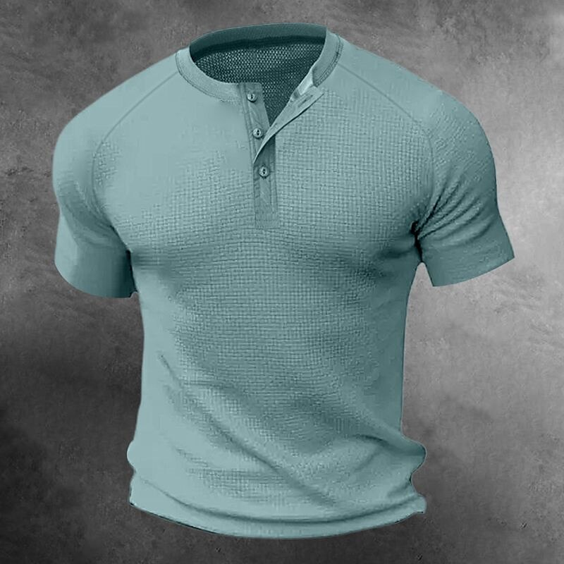 Men's Outdoor Casual Street Vacation Comfortable Breathable Light Plain Short Sleeve Henley Shirt