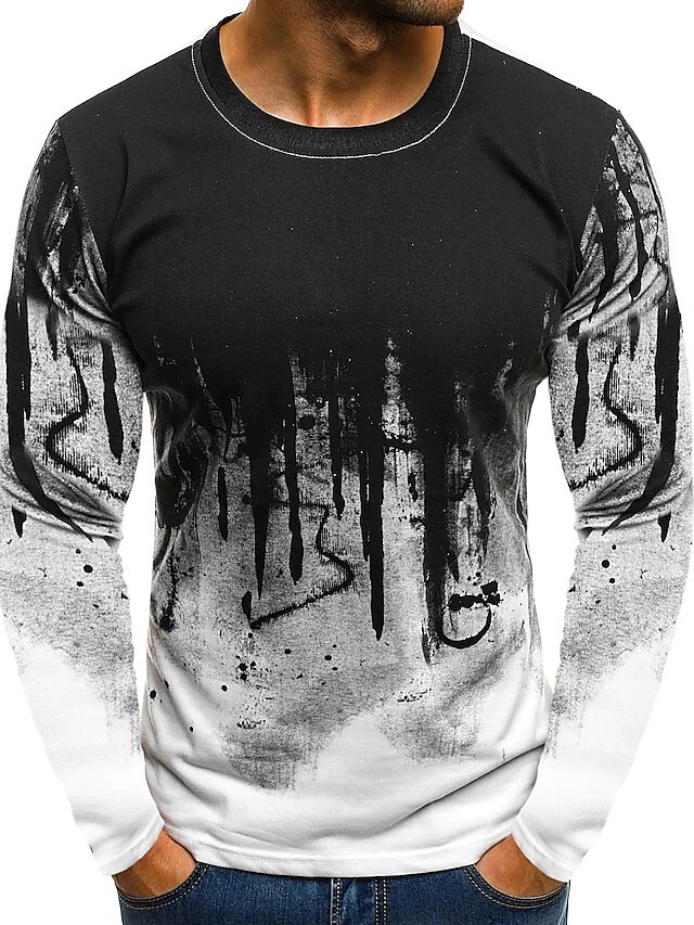 Men's T shirt Graphic Prints Spiral Stripe Crew Neck Print Daily Holiday Long Sleeve Print Top