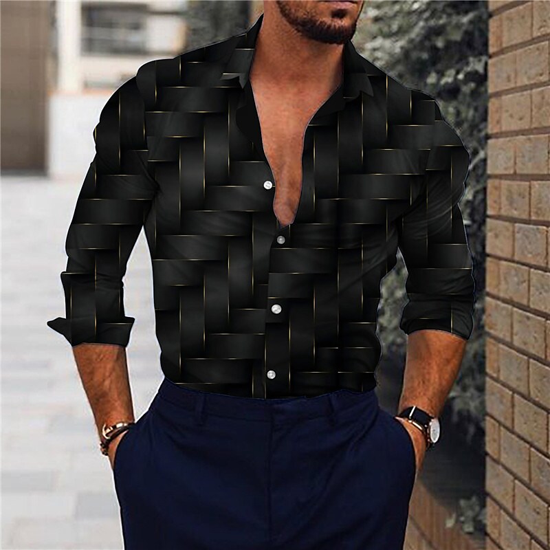 Men's Shirt 3D Print Outdoor Vacation Casual Long Sleeve Button-Down B