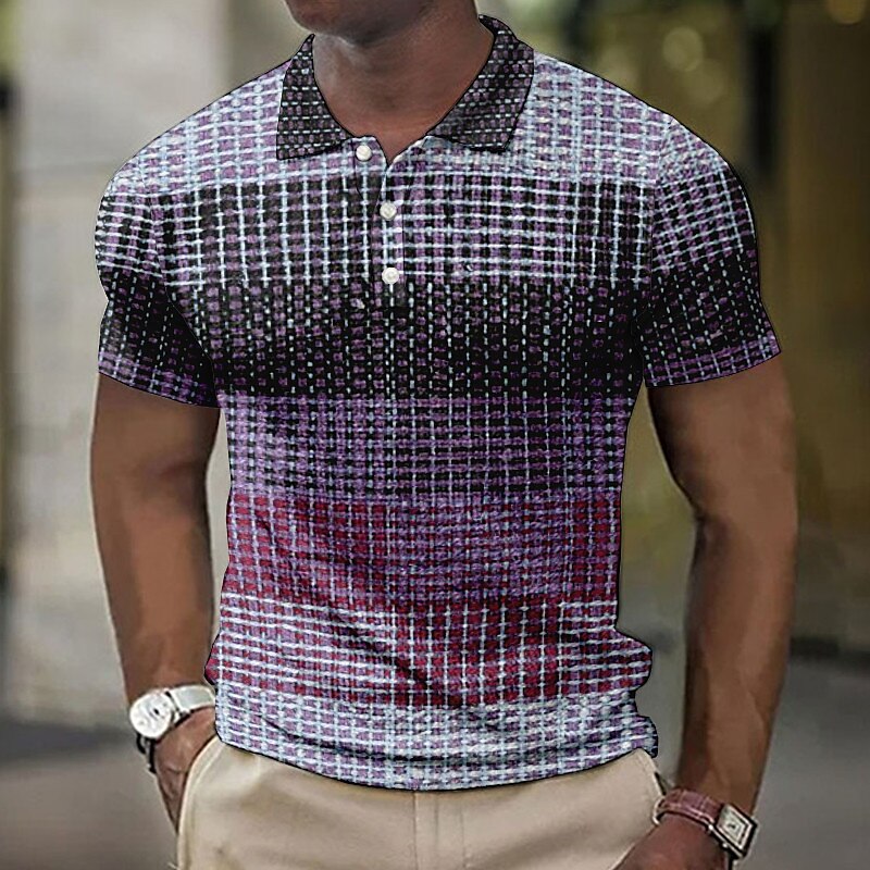 Men's Waffle Outdoor Fashion Street Breathable Comfortable Soft Plaid Short Sleeves Polo Shirt