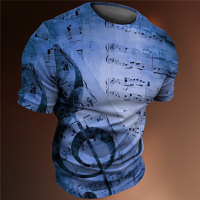 Men's T shirt Graphic Musical Notes Crew Neck 3D Print Outdoor Casual Short Sleeve Vintage Top