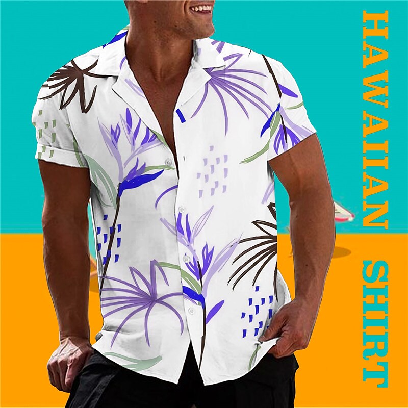 Men's Floral Graphic Prints Turndown Casual Holiday Short Sleeve Fashi