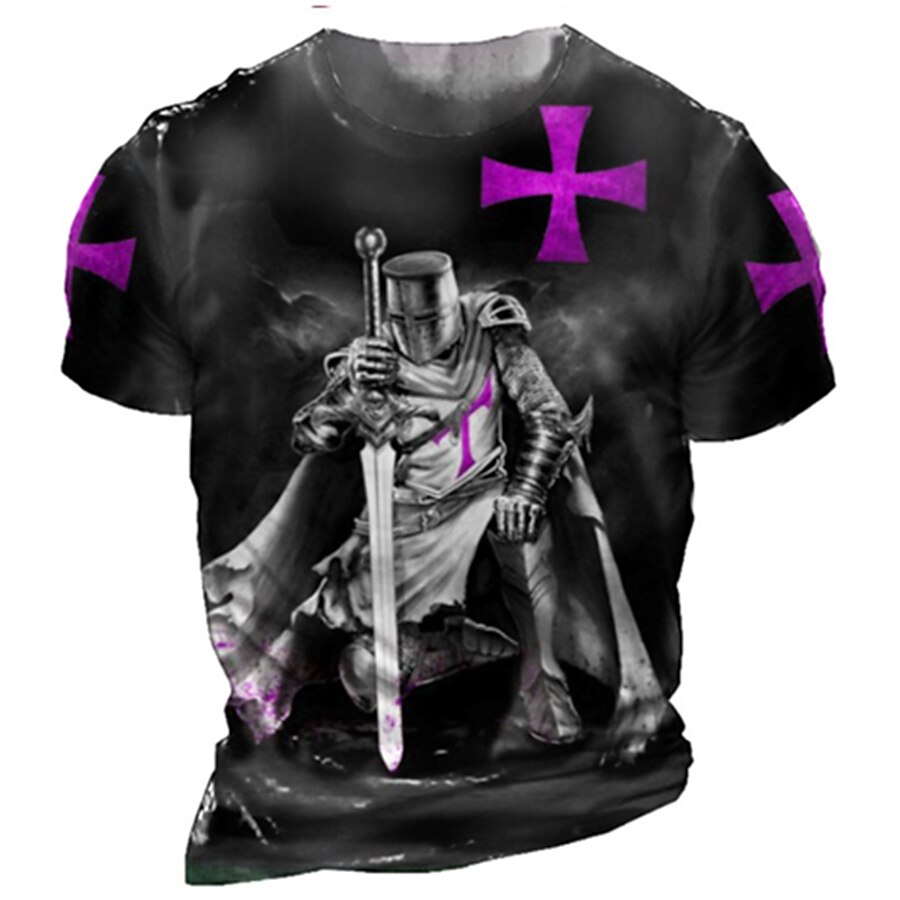 Men's Unisex T shirt  Templar Cross Graphic Soldier Crew Neck  Print Plus Size Outdoor Street Short Sleeve Print Top