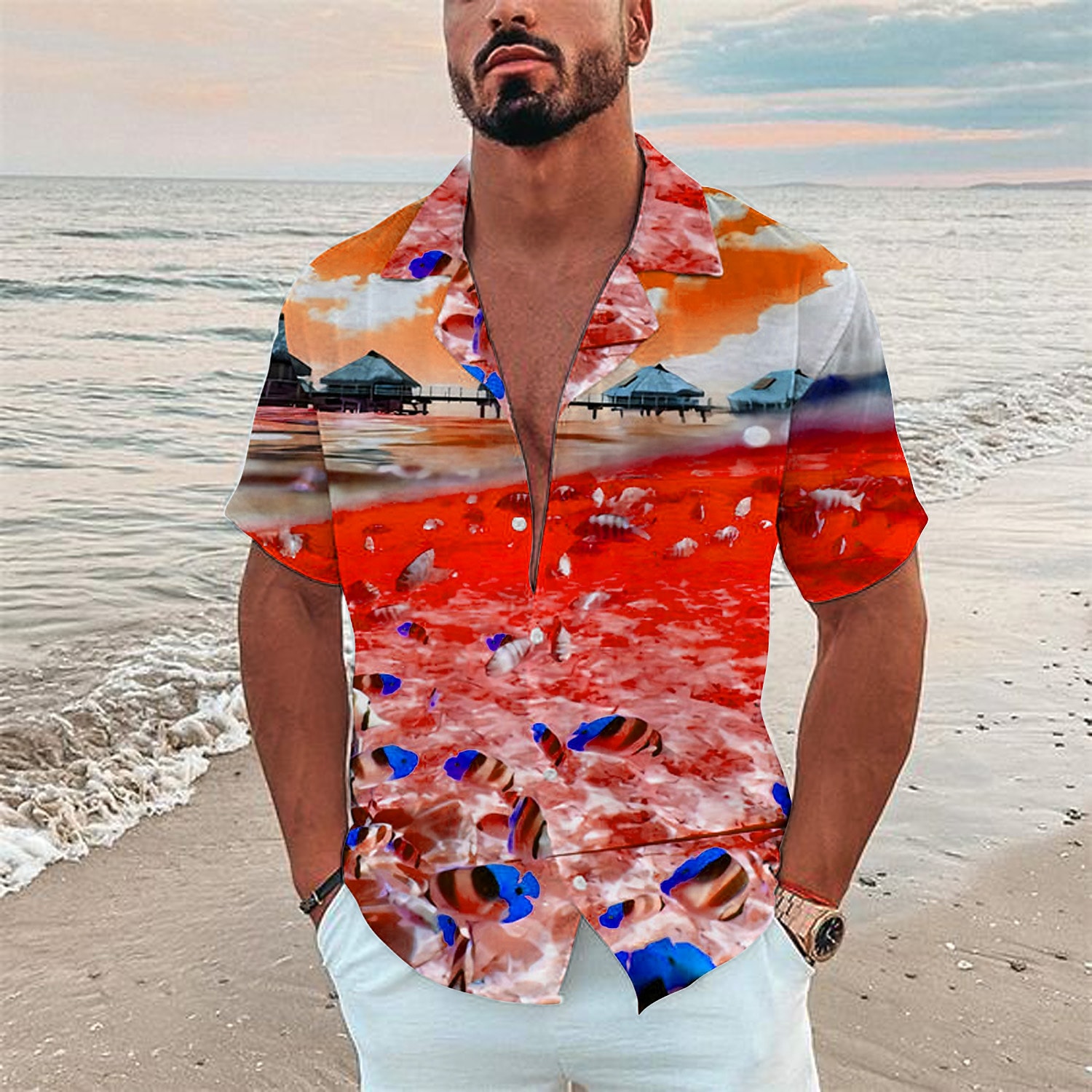 Men's Shirt Camp Collar Shirt Graphic Shirt Scenery Turndown Hawaiian