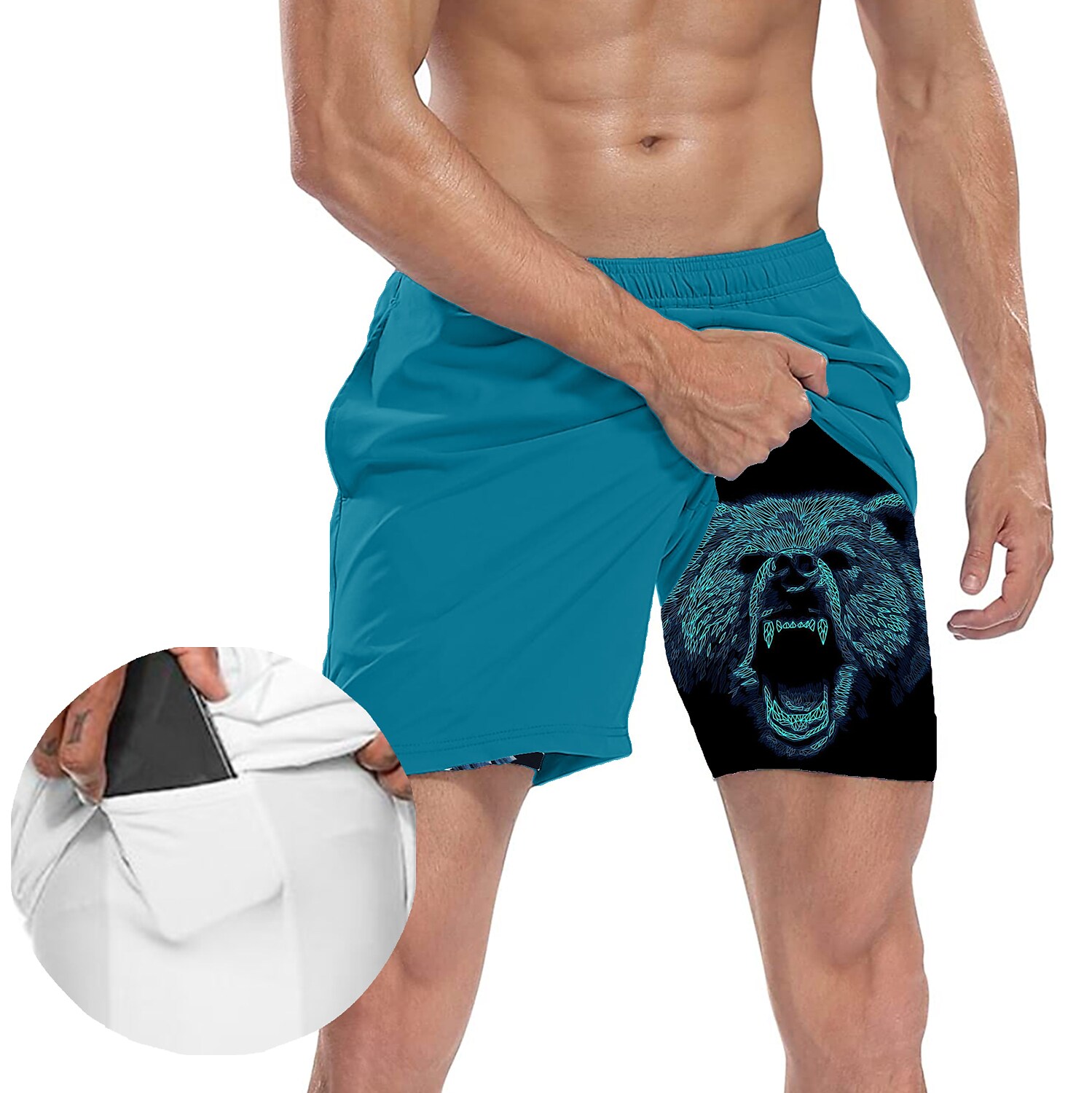 Men's Fitness Quick Dry Drawstring Side Pockets Breathable Printed Pattern Casual Sports Shorts