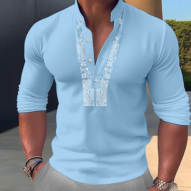 Men's Casual Beach Henley Shirt Long Sleeve Flower / Floral Henley Daily Comfortable Shirt 