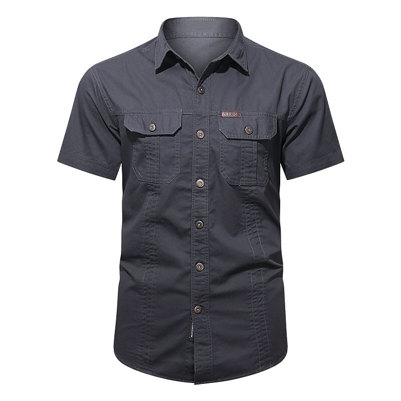 Men's Casual Street Work Fashion Breathable Comfortable Light Plain Cargo Short Sleeve Shirt