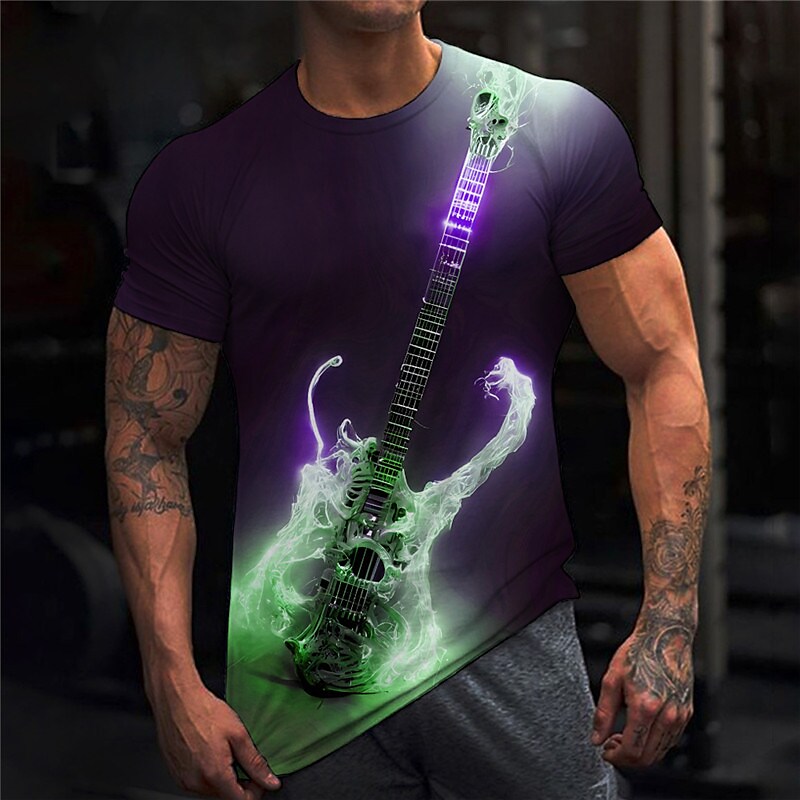 Men's T shirt Graphic Guitar Musical Instrument Crew Neck 3D Print Outdoor Casual Short Sleeve Print Top