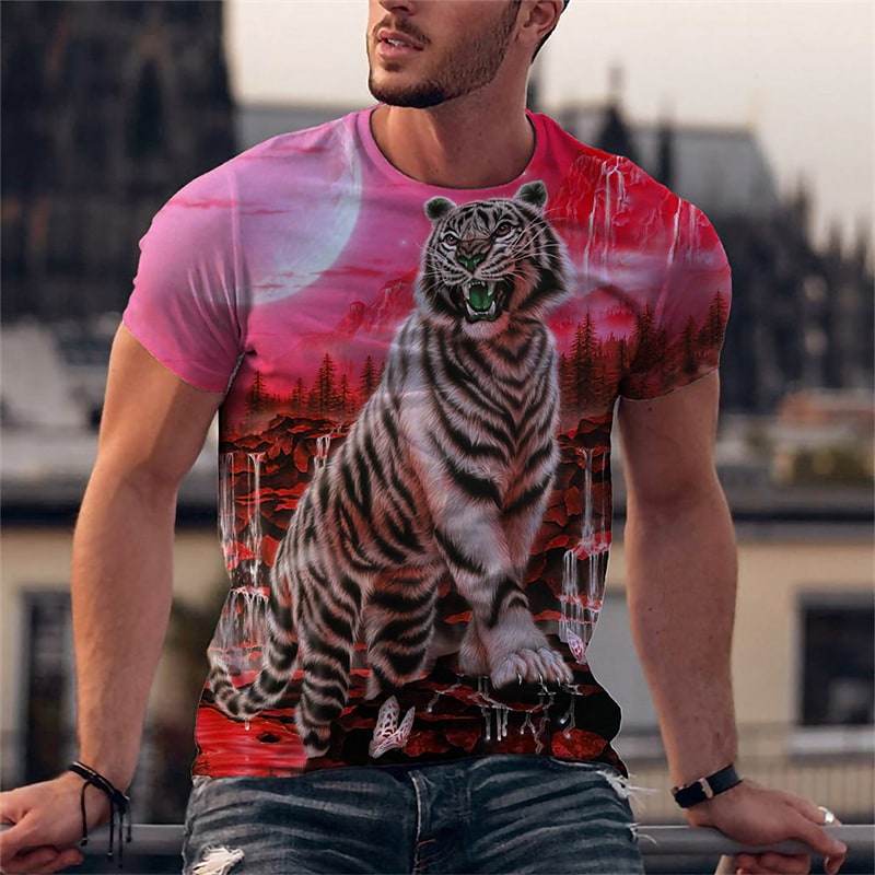 Men's Fitness Muscle Sports Breathable Animal Print Pattern Round Neck T-Shirt