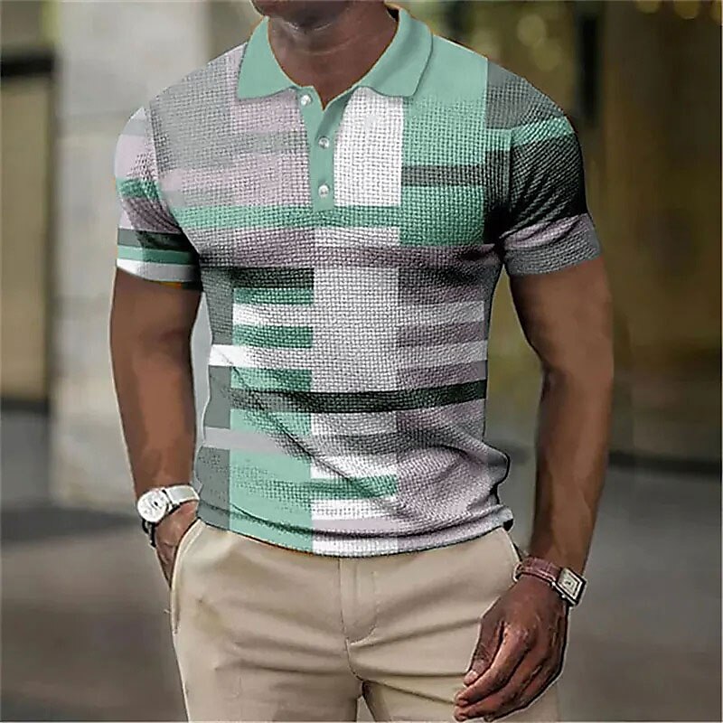 Men's Waffle Golf Outdoor Street Fashion Breathable Comfortable Soft Print Short Sleeves Polo Shirt
