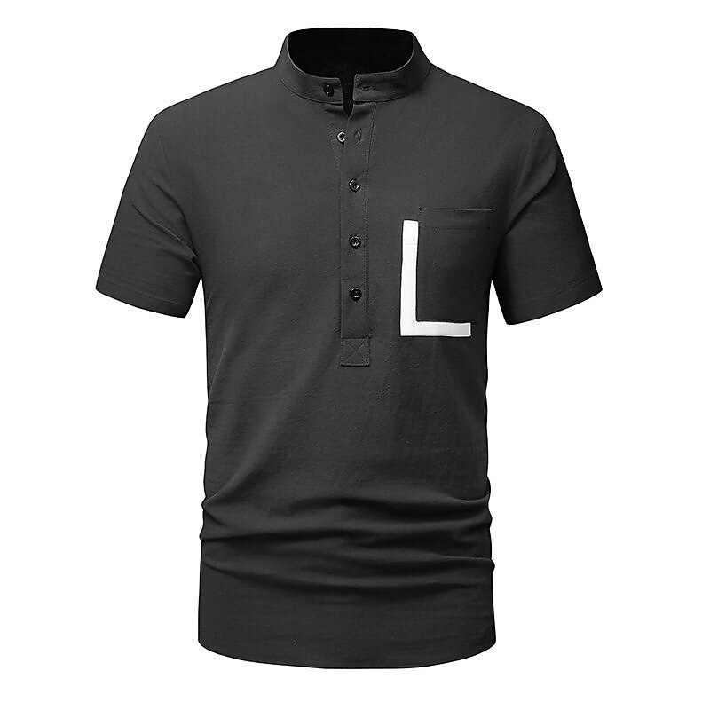 Men's Outdoor Casual Street Vacation Comfortable Breathable Light Plain Front Pocket Short Sleeve Henley Shirt