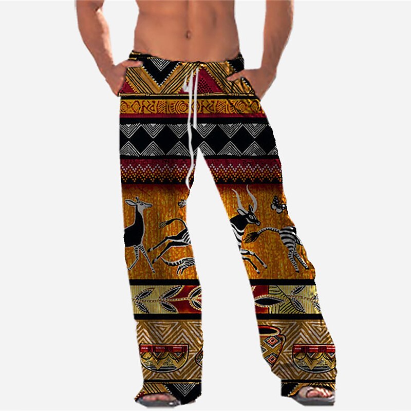Men's Beach Pants Pocket Drawstring Elastic Waist Animal Graphic Prints Comfort Breathable Casual Holiday Trousers 