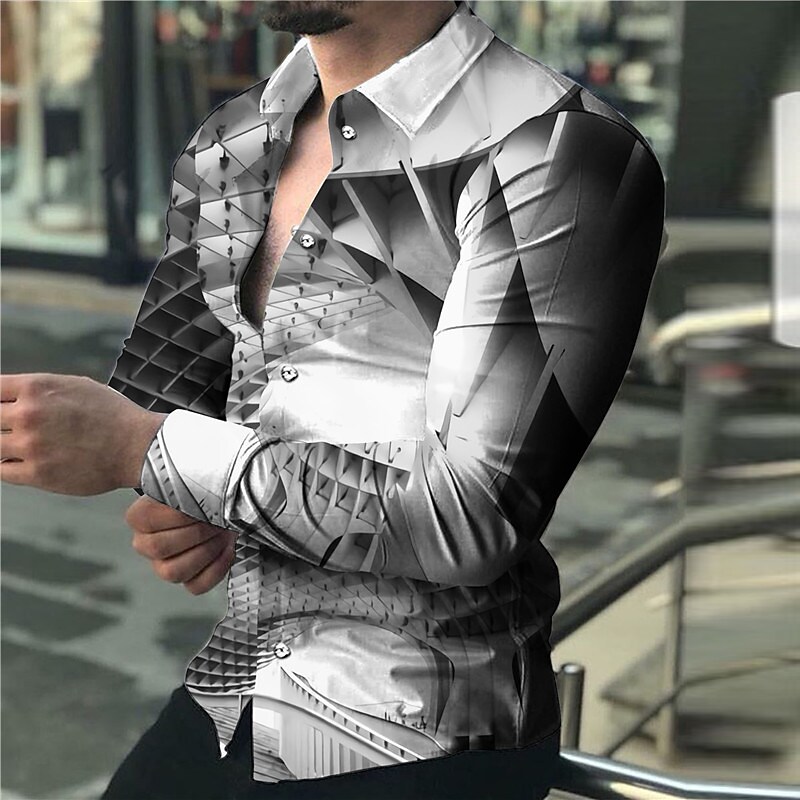 Men's Graphic Shirt 3D Print Outdoor Casual Long Sleeve Button-Down Br