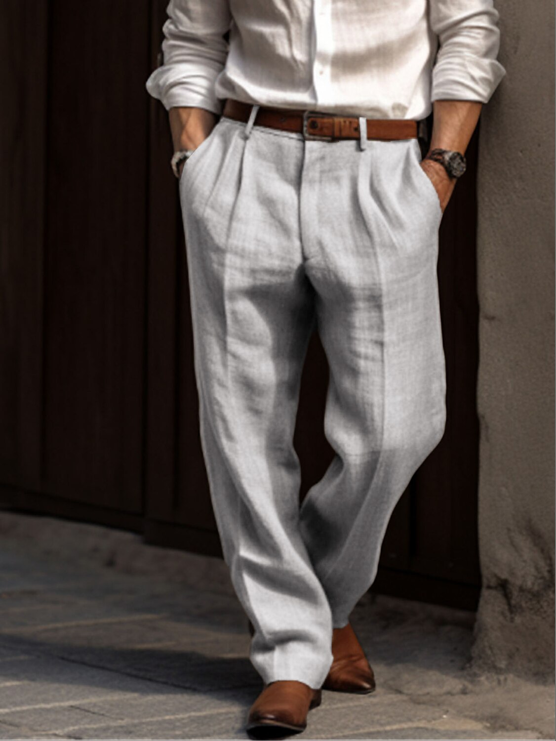 Men's Linen Pants Trousers Summer Pants Pleated Pants Front Pocket Straight Leg Plain Comfort Breathable Casual Daily Holiday Linen / Cotton Blend Fashion Basic Black White