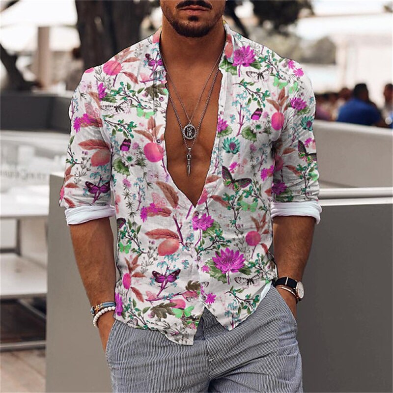 Men's Shirt Graphic Shirt Aloha Shirt Floral Turndown Casual Daily Long Sleeve Button-Down Print Fashion Designer Casual Top