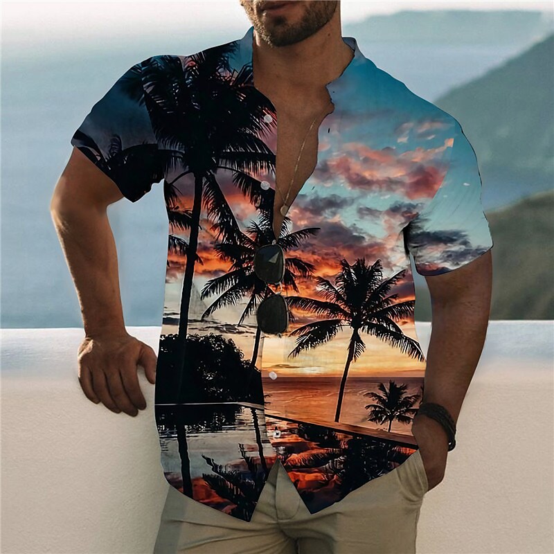 Men's Graphic Shirt Coconut Tree Scenery Stand Collar 3D Print Outdoor