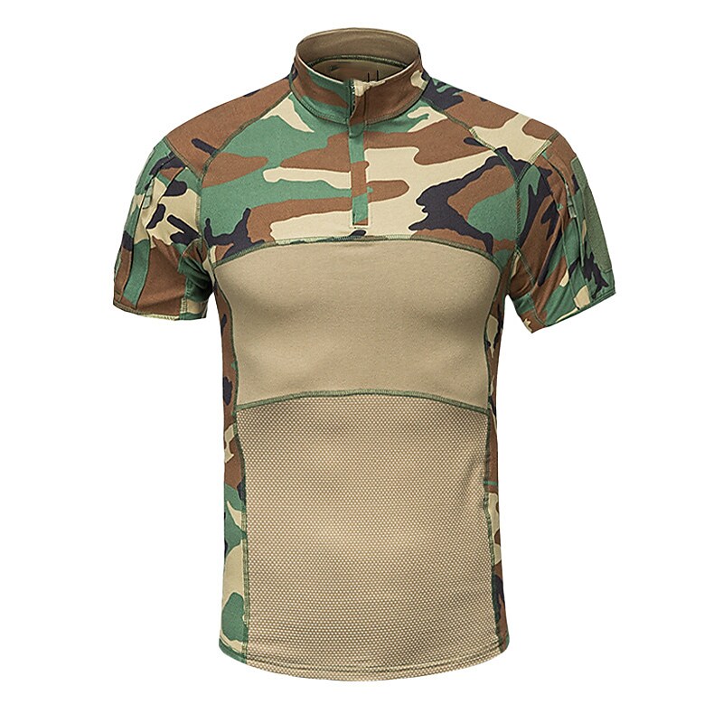 Men's outdoor hiking camping tactics breathable quick dry sweat wicking side pockets camouflage short sleeve