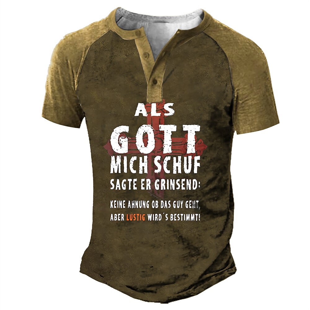 Men's Outdoor Street Fashion Casual Breathable Comfortable Light Letter Print Short Sleeve Henley Shirt