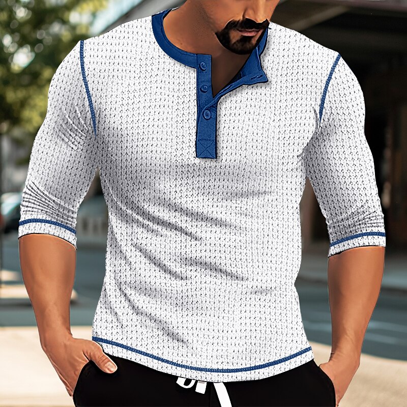 Men's Waffle Henley Shirt Plain Henley Street Vacation Long Sleeve Patchwork Basic Henley Shirt Top 