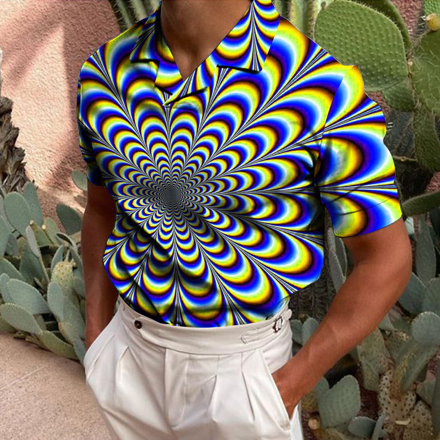 Men's Collar Polo Shirt Optical Illusion Golf Shirt Turndown 3D Print