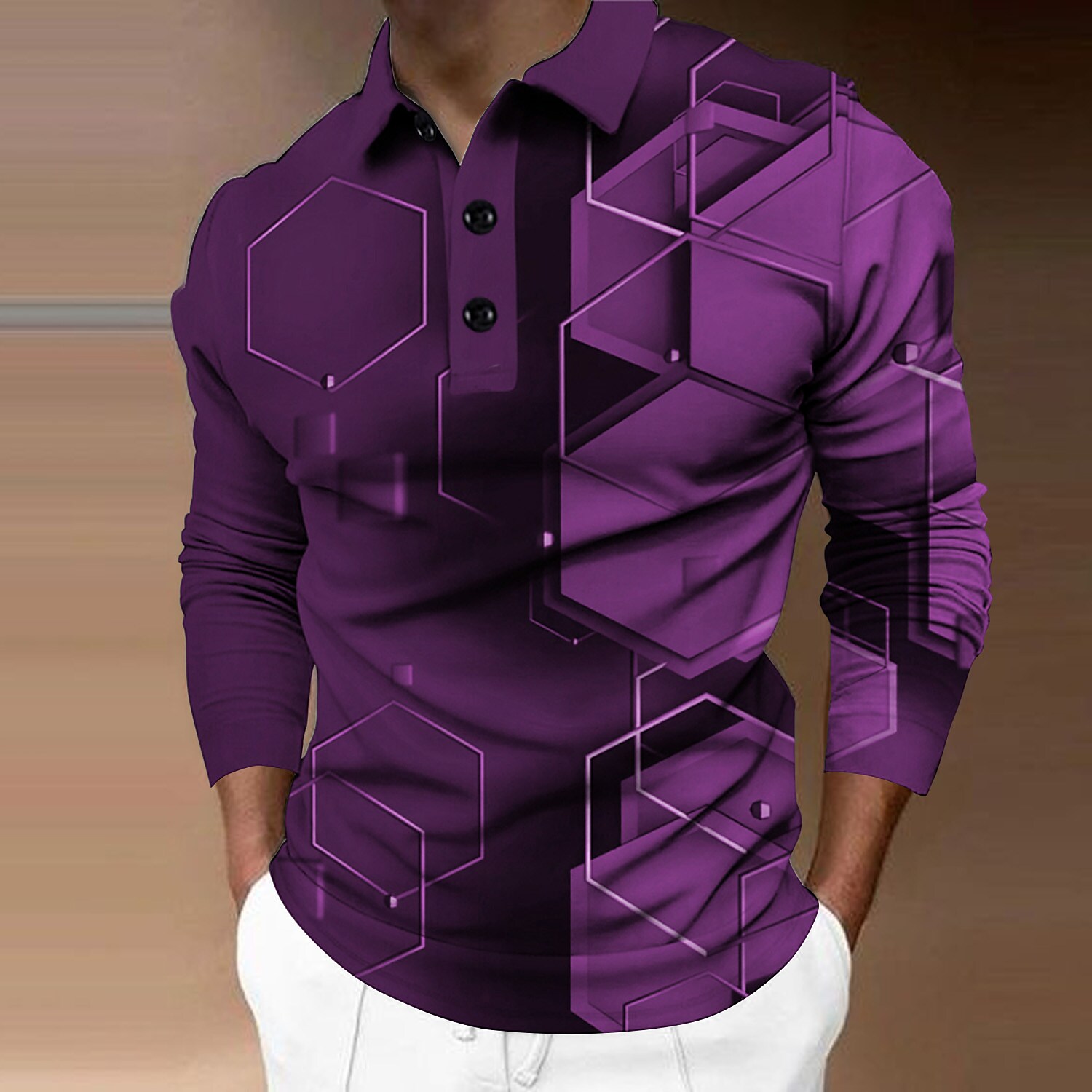 Men's Collar Polo Shirt Golf Shirt Turndown 3D Print Casual Long Sleev