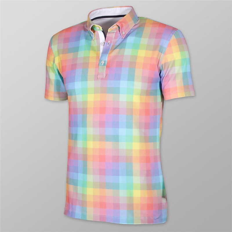 Men's Polo Golf Shirt Plaid Graphic Prints Turndown Rainbow Outdoor Street Short Sleeves Button-Down Print  Casual Soft Top