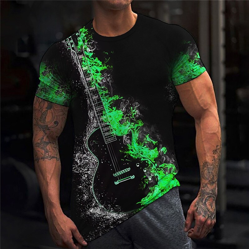 Men's T shirt Graphic Musical Instrument Crew Neck 3D Print Outdoor Casual Short Sleeve Vintage Top