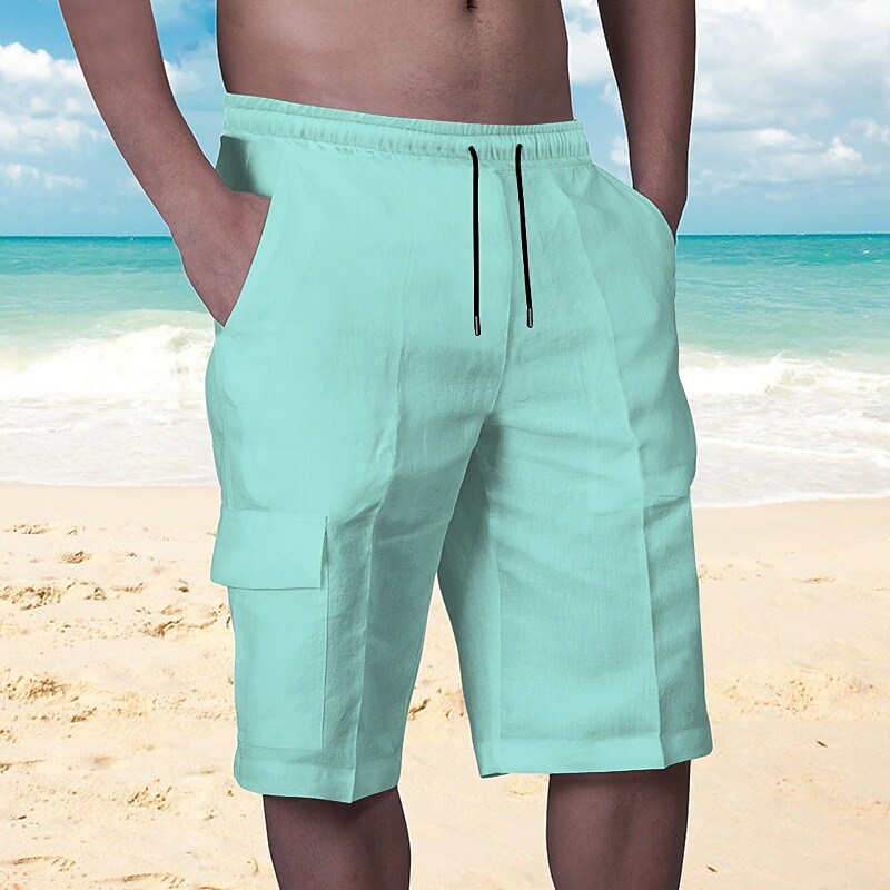 Men's Shorts Linen Summer Shorts Pocket Plain Comfort Breathable Outdoor Daily Going out Shorts