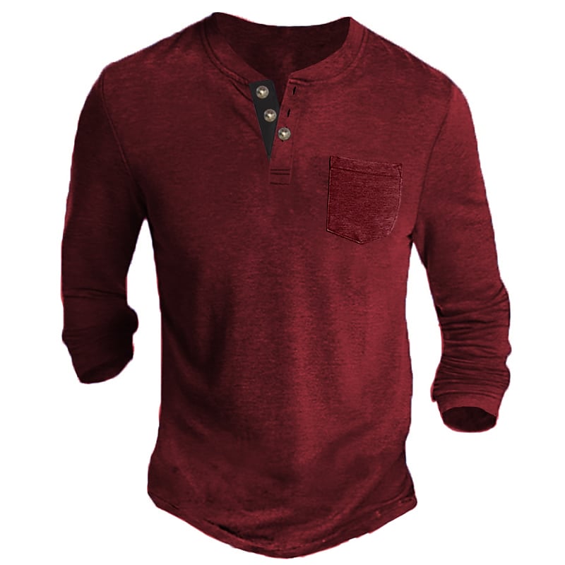 Men's Henley Shirt Tee Long Sleeve Shirt Plain Casual Holiday Long Sleeve Button-Down Comfortable Top